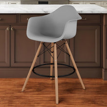 Load image into Gallery viewer, Heavy Duty Plastic And Solid Wood Low Back Counter Height Bar Chair - Gray And Brown

