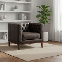 Load image into Gallery viewer, Antiqued Top Grain Leather Tufted Club Chair - Brown And Black
