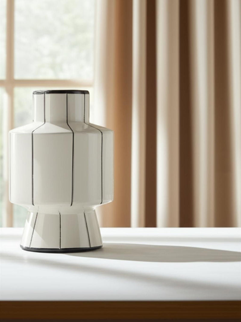 Striped Cylinder Table Vase (608359) - White / White