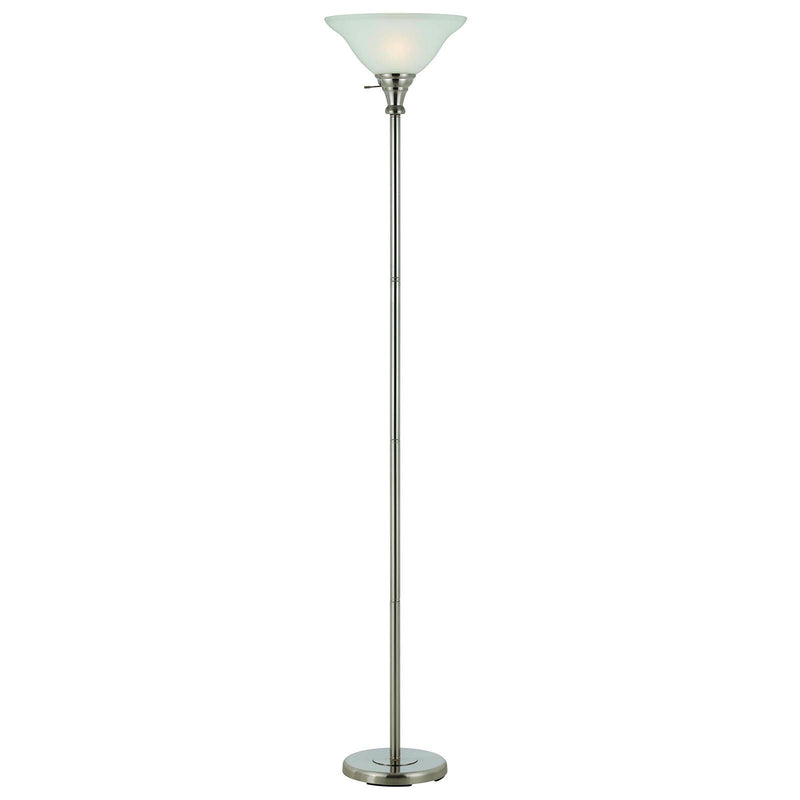 Torchiere Floor Lamp With Clear Frosted Glass Dome Shade - Nickel