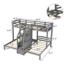 Load image into Gallery viewer, Twin Over Twin &amp; Twin Bunk Bed With Built In Staircase And Storage Drawer - Gray
