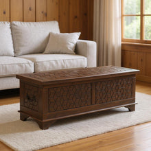 Load image into Gallery viewer, 52" Solid Wood Geometric Storage Ottoman - Brown
