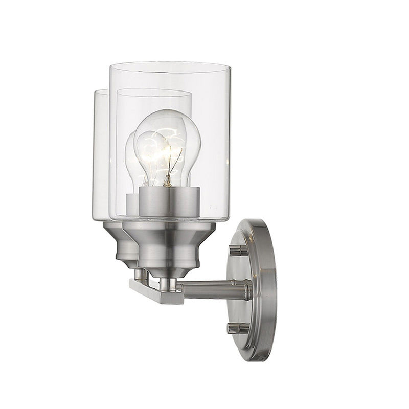 Two Light Wall Light With Clear Glass Shade - Silver