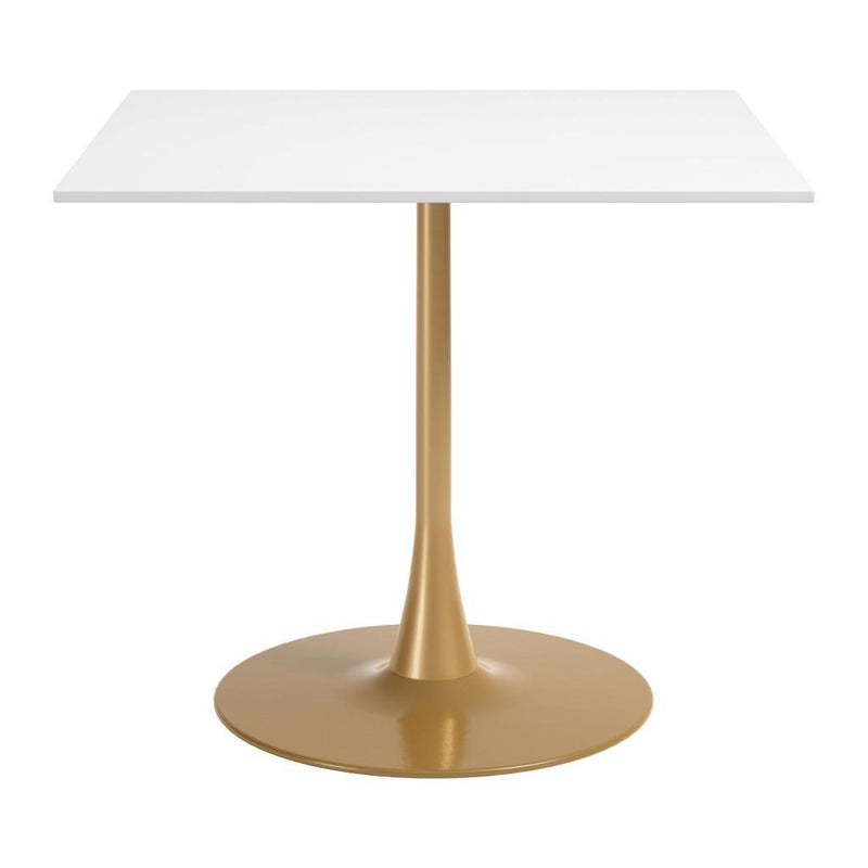Wood And Steel Pedestal Base Square Dining Table - White