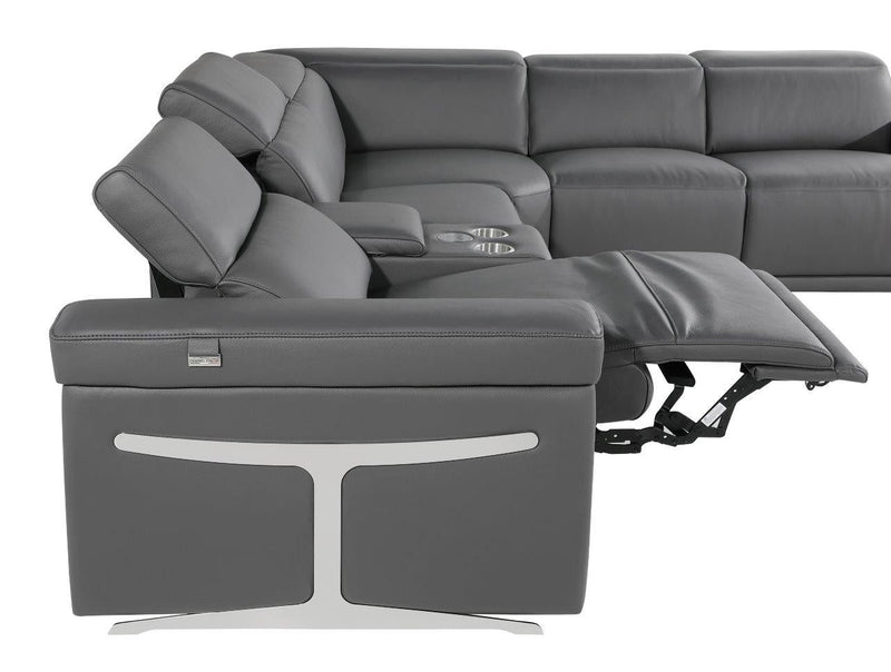 Italian Leather Modular L Shaped Seven Piece Corner Sectional With Console - Gray