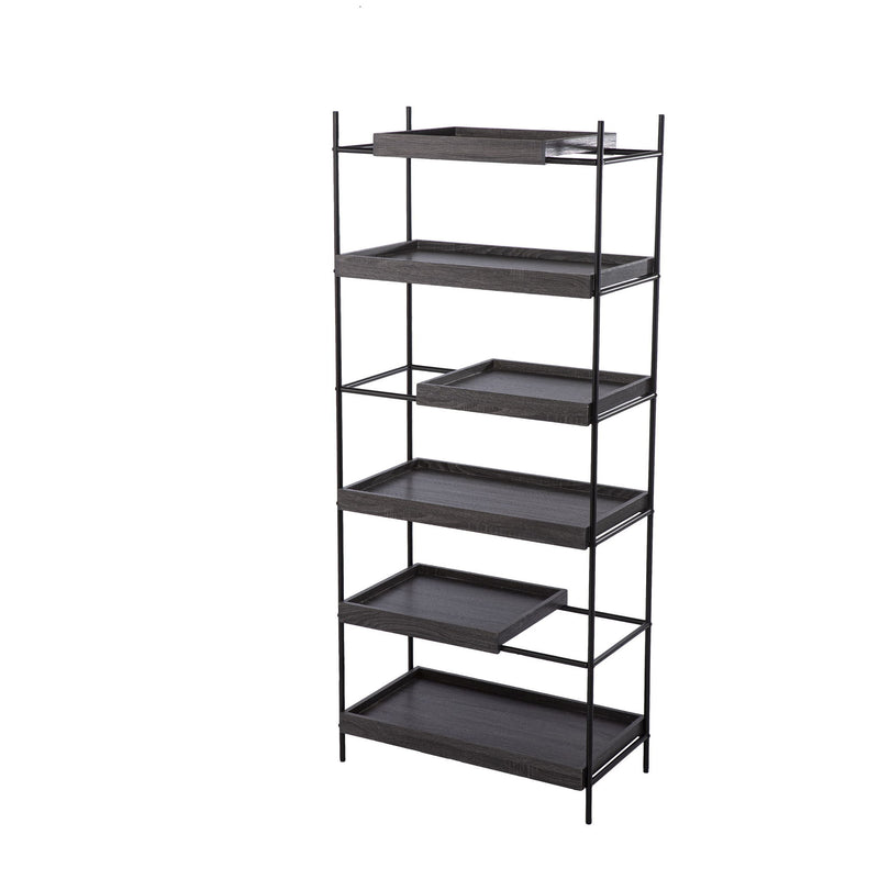 Sliding Shelf Five Tier Etagere Bookcase - Black