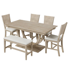 Load image into Gallery viewer, Topmax - 6 Piece Wood Half Round Dining Table Set Kitchen Table Set With Long Bench And 4 Dining Chairs, Modern Style
