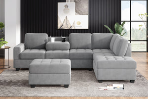 Orisfur. Modern Sectional Sofa with Reversible Chaise, L Shaped  Couch Set with Storage Ottoman and Two Cup Holders for Living Room