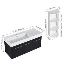 Load image into Gallery viewer, Modern Chestnut Wall Mounted Bathroom Vanity With Left Resin Sink And Storage Rack - Black Chestnut
