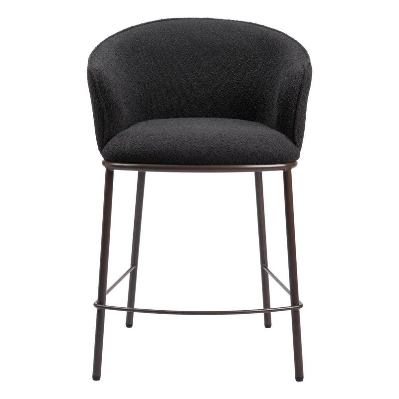 26" Shearling And Steel Counter Height Bar Chair - Black / Bronze