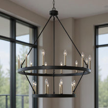 Load image into Gallery viewer, 48" Candle Style Multi Light Metal Dimmable Chandelier - Black
