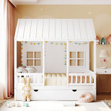 Load image into Gallery viewer, House Bed With Twin Size Trundle, Daybed
