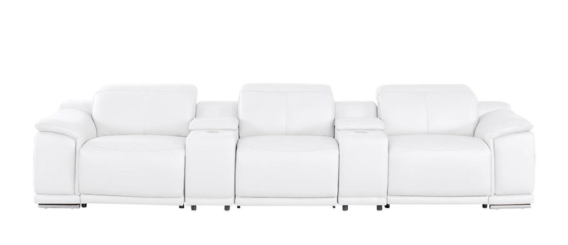 134" Leather Reclining USB Sofa - White