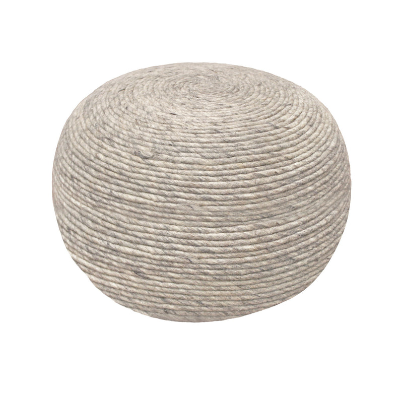 Wool Round Ribbed Pouf Ottoman - Gray