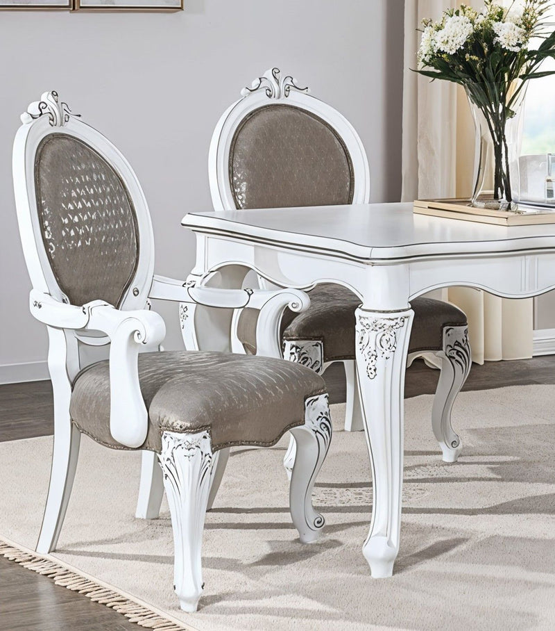 Upholstered Faux Leather Solid Wood King Louis Back Dining Arm Chairs (Set of 2) - Gray