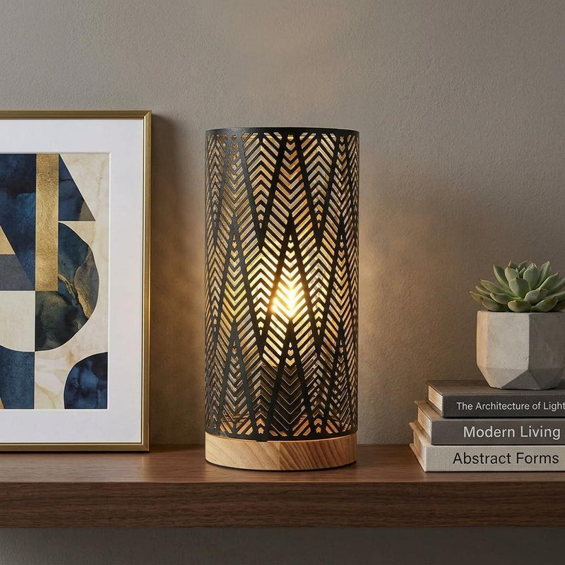 Pierced Desk Lamp With Cylinder Shade - Black