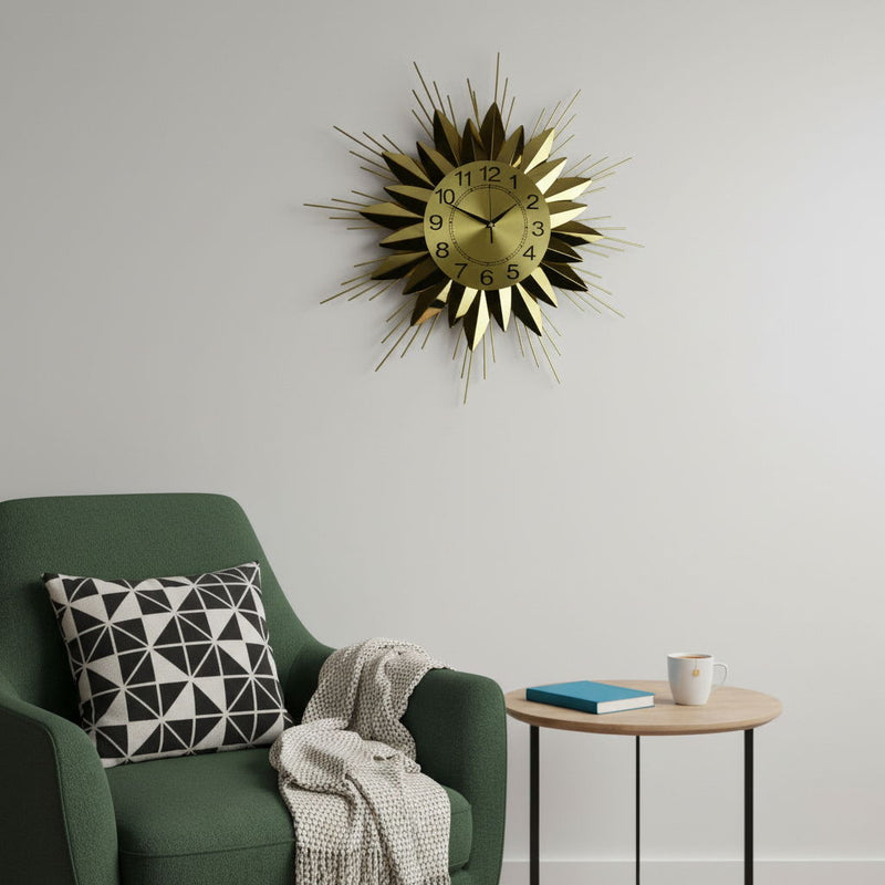 Silent Analog Starburst Wall Clock (626531) - Gold / Black