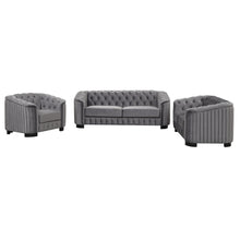 Load image into Gallery viewer, Modern 3-Piece Sofa Sets with Rubber Wood Legs,Velvet Upholstered Couches Sets Including Three Seat Sofa, Loveseat and Single Chair for Living Room Furniture Set,Gray
