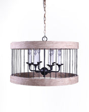 Load image into Gallery viewer, Wood And Metal Cylinder Six Light Dimmable Chandelier - Black / Natural
