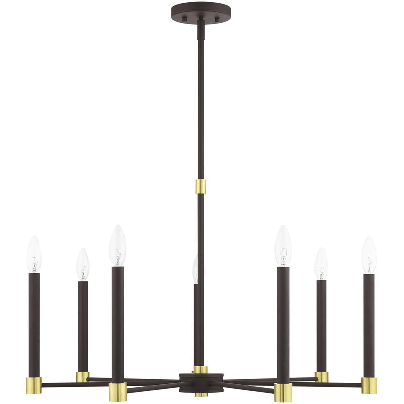 Seven Light Dimmable Chandelier With Shades - Bronze