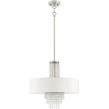Load image into Gallery viewer, Four Light Metal Dimmable Chandelier With Shades - Nickel / Clear / Off White
