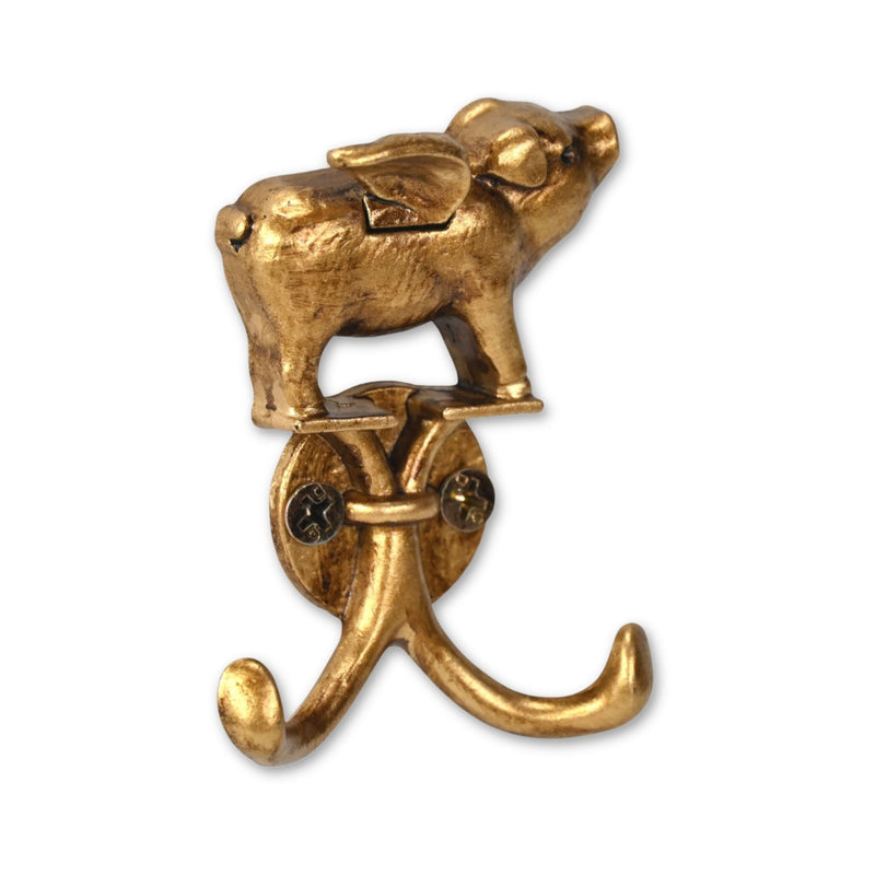 Two Hook 2" Cast Iron Wall Hooks - Gold