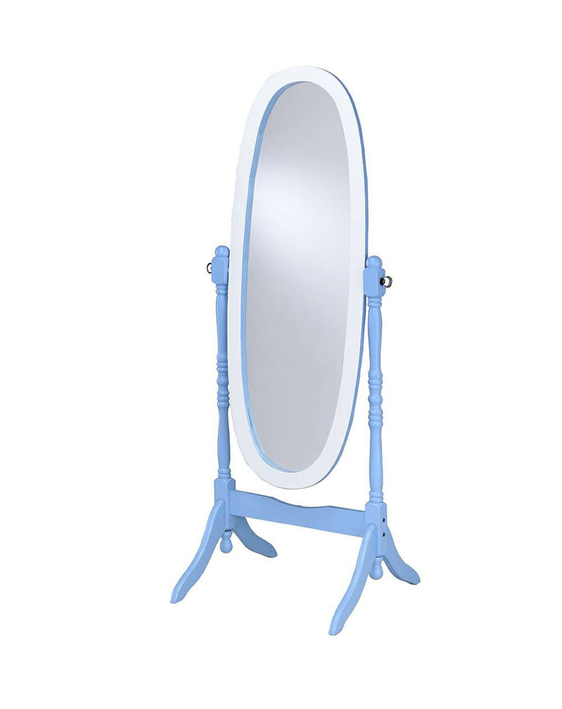 Solid Wood Oval Freestanding Framed Cheval Mirror - Blue And White