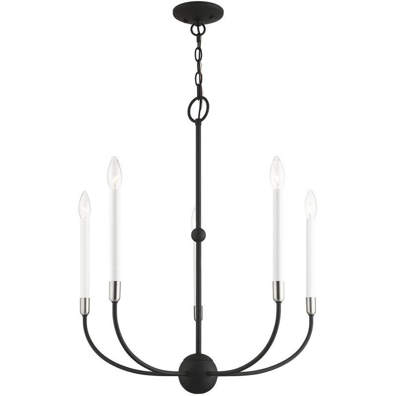 28" Five Light Dimmable Chandelier With Shades - Black