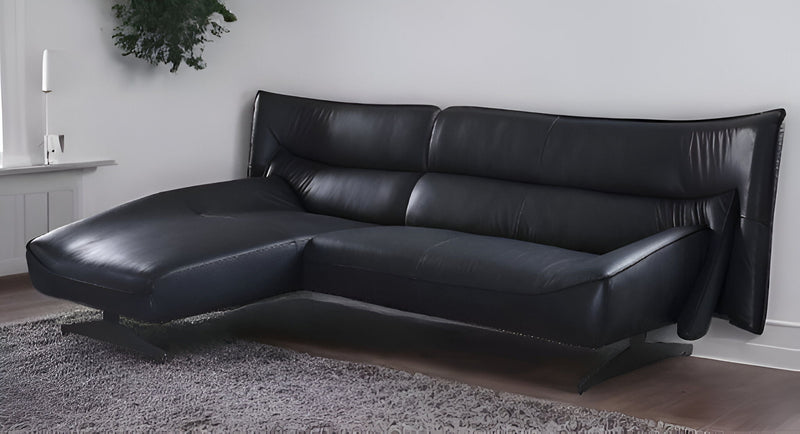 Top Grain Leather L Shaped Two Piece Sofa Chaise Sectional - Dark Gray
