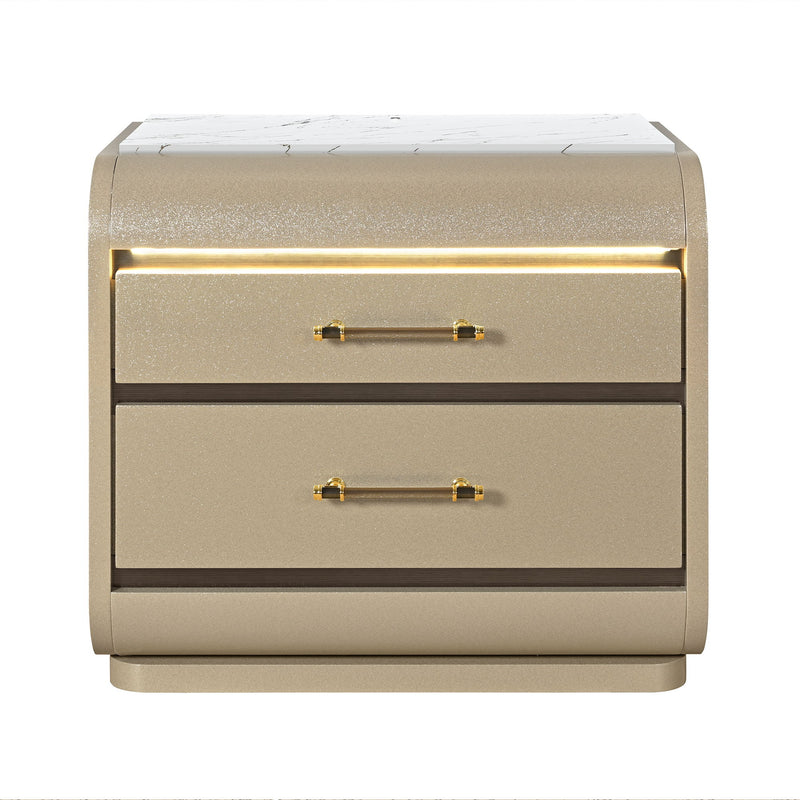 Gigi - Nightstand With LED Lighting For Bedroom Storage - Gold