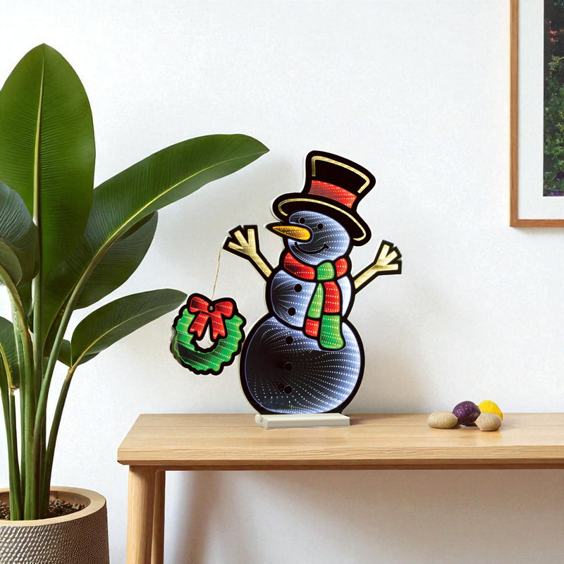Christmas Snowman Tabletop Sign With LED (633777) - White / Red / Green