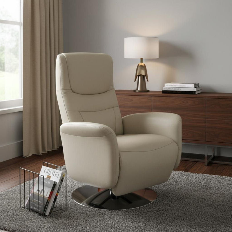 Tufted Genuine Leather Power Swivel Recliner - Light Gray