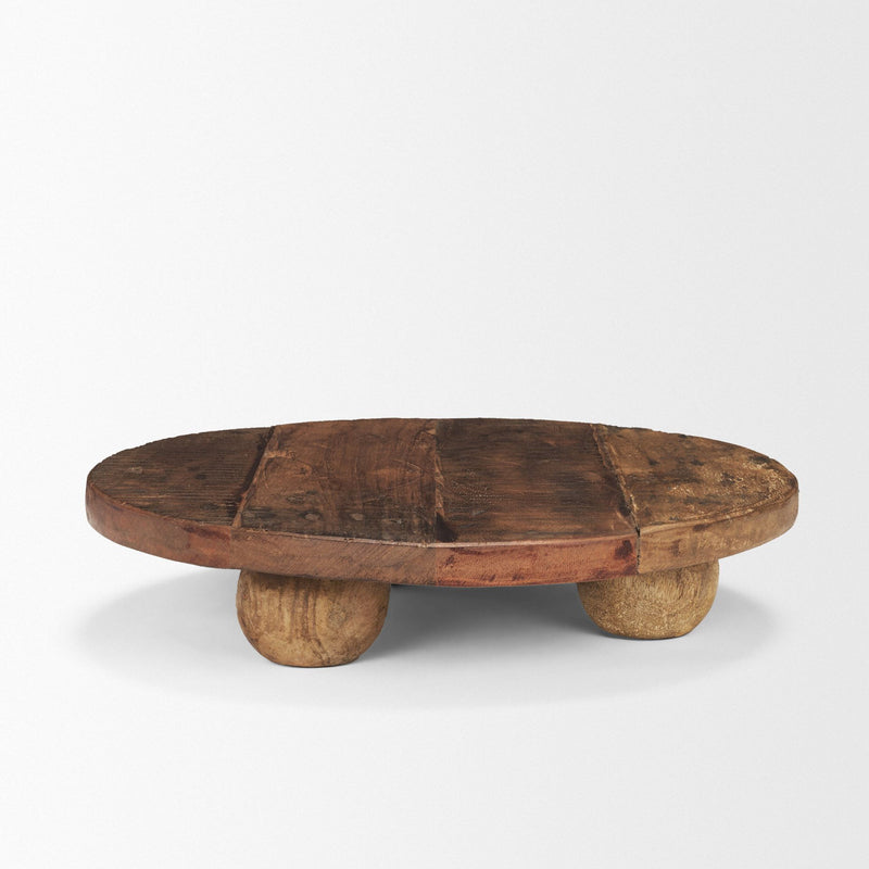 Reclaimed Wood Hand Finished Round Riser Tray (731284) - Brown