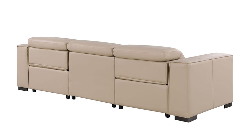 Top Grain Leather Reclining USB Sofa (720299) - Beige