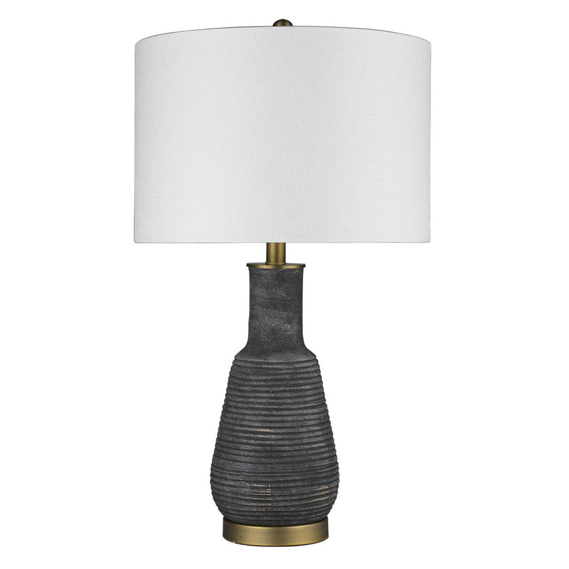 Ceramic Column Lamp With White Drum Shade - Gray And Gold