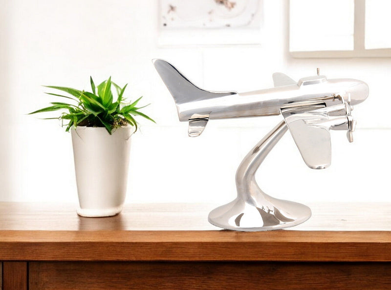 Hand Painted Model Airplane Tabletop Sculpture (364195) - Nickel