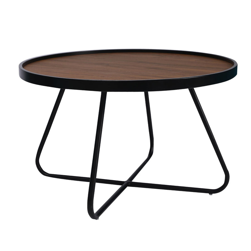 28" Wood And Metal Round Cross Legs Coffee Table - Brown And Black