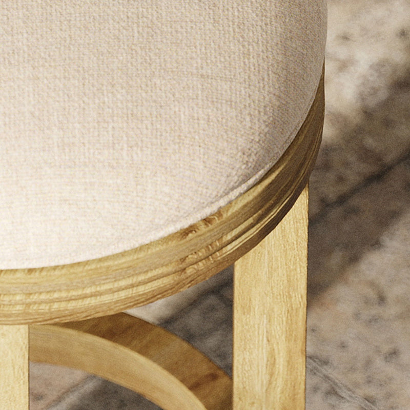Solid Wood Swivel Backless Counter Height Bar Chair - Cream / Brown