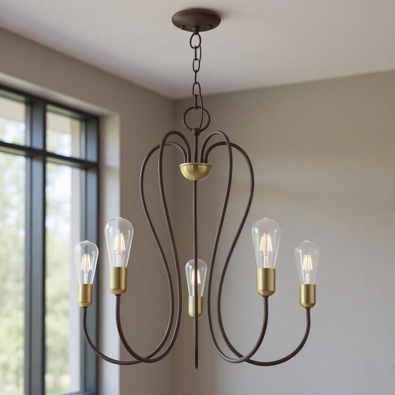 25'' Five-Light Dimmable Chandelier With Shades - Bronze