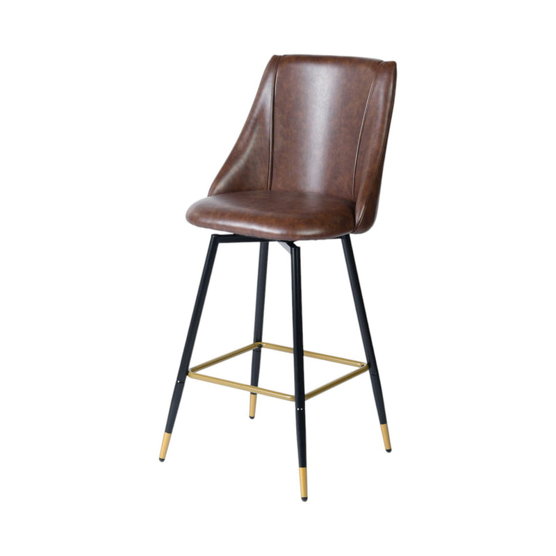 26" Faux Leather And Metal Counter Height Swivel Bar Chairs (Set of 2) - Brown / Black / Gold