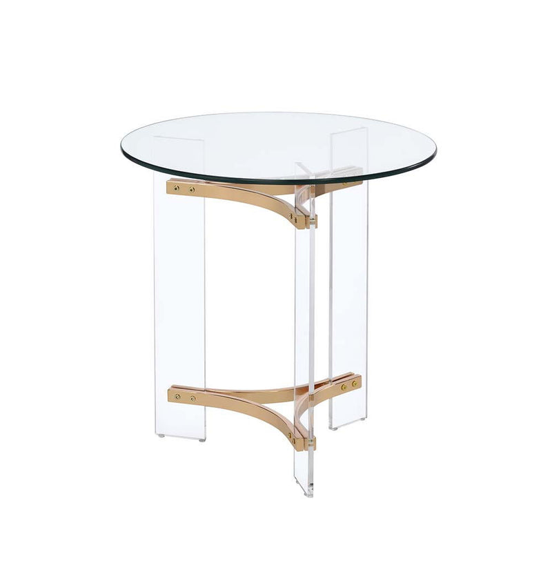 24" Glass And Metal Round End Table - Gold And Clear