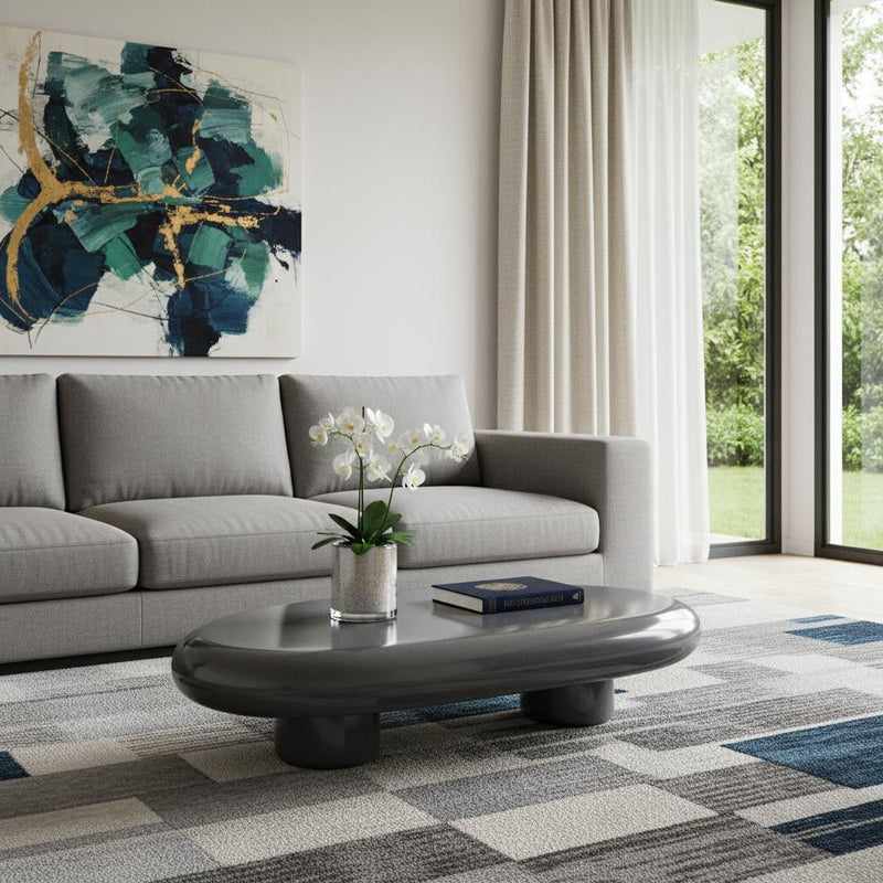 Wood Steel Oval Coffee Table - Gray / Steel
