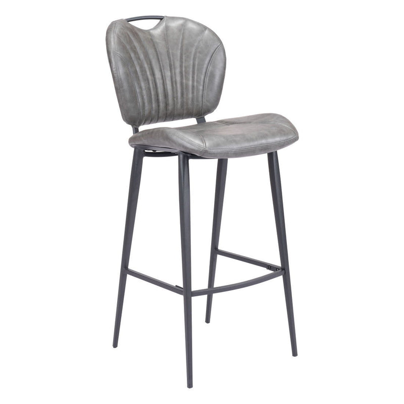 Faux Leather And Steel Low Back Bar Height Bar Chair - Gray And Black