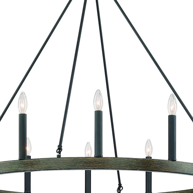 36" Candle Style Twelve Light Metal Dimmable Chandelier - Black