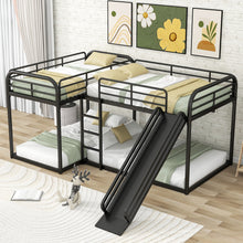 Load image into Gallery viewer, Full and Twin Size L-Shaped Bunk Bed with Slide and Short Ladder, Black
