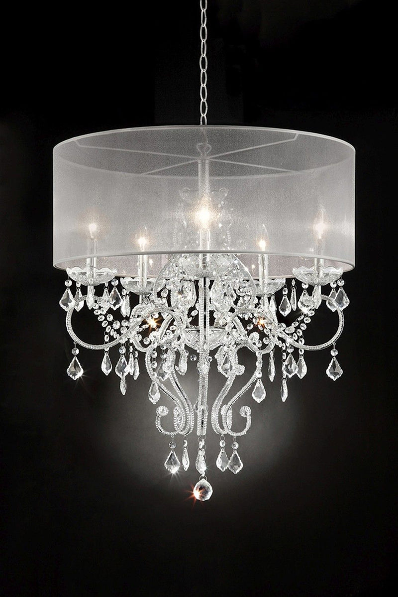 Glam Faux Crystal Hanging Celing Lamp With See Thru Shade - Silver