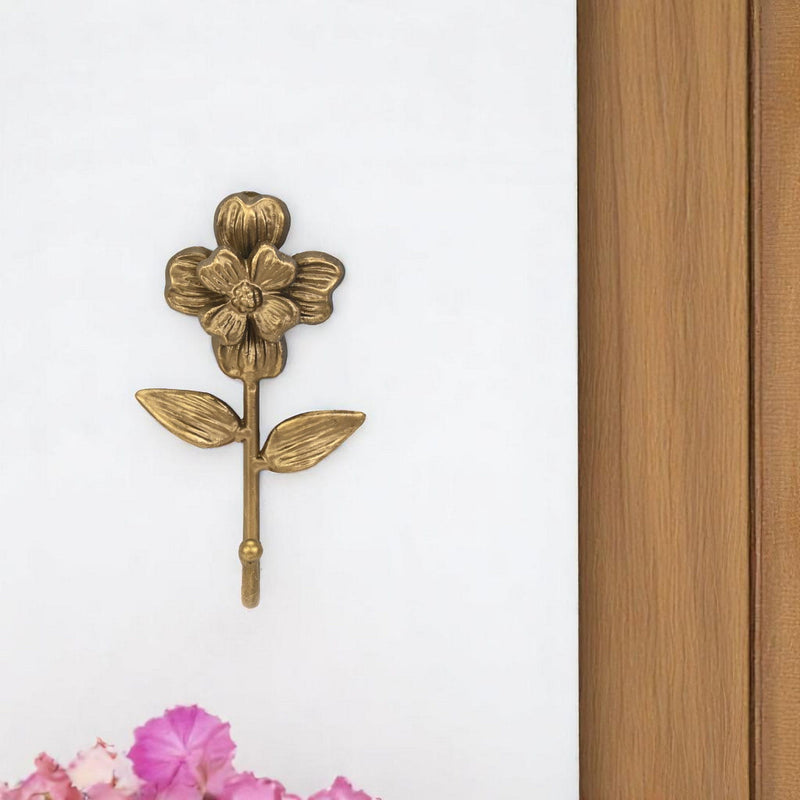 4" Cast Iron Flower Wall Hook - Antiqued Gold