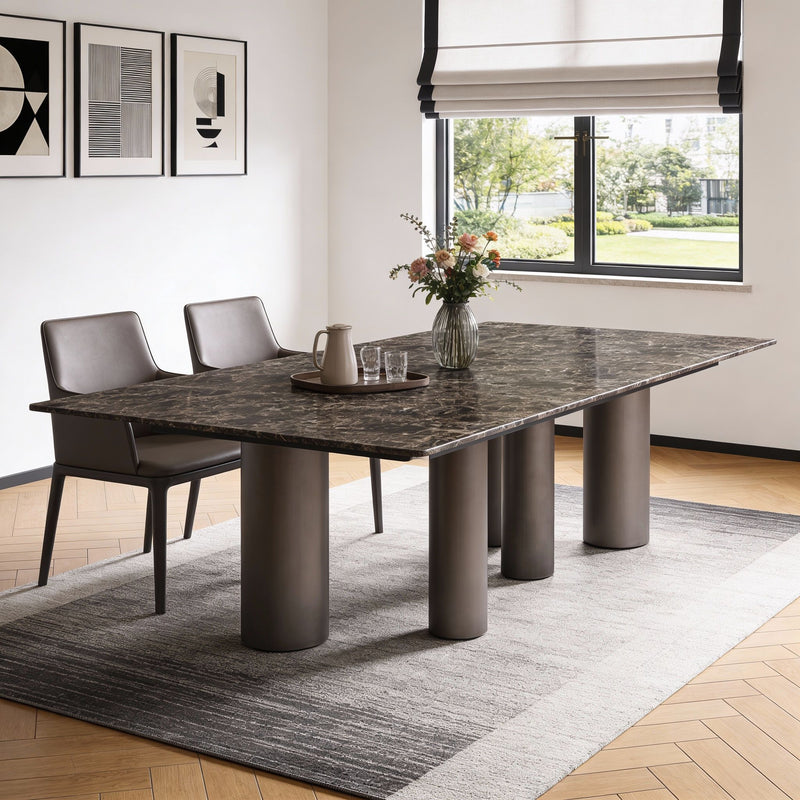 Marble Stainless Steel Dining Table - Brown / Black