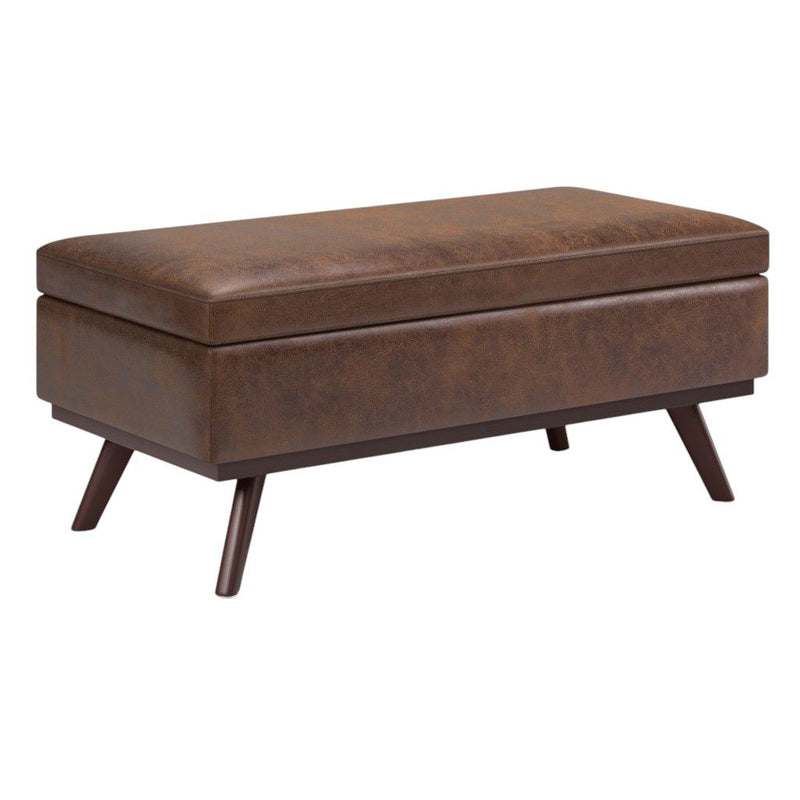 42" Leather Cocktail Ottoman With Storage - Brown