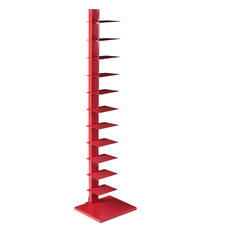 Twelve Tier Narrow Tower Bookcase - Red